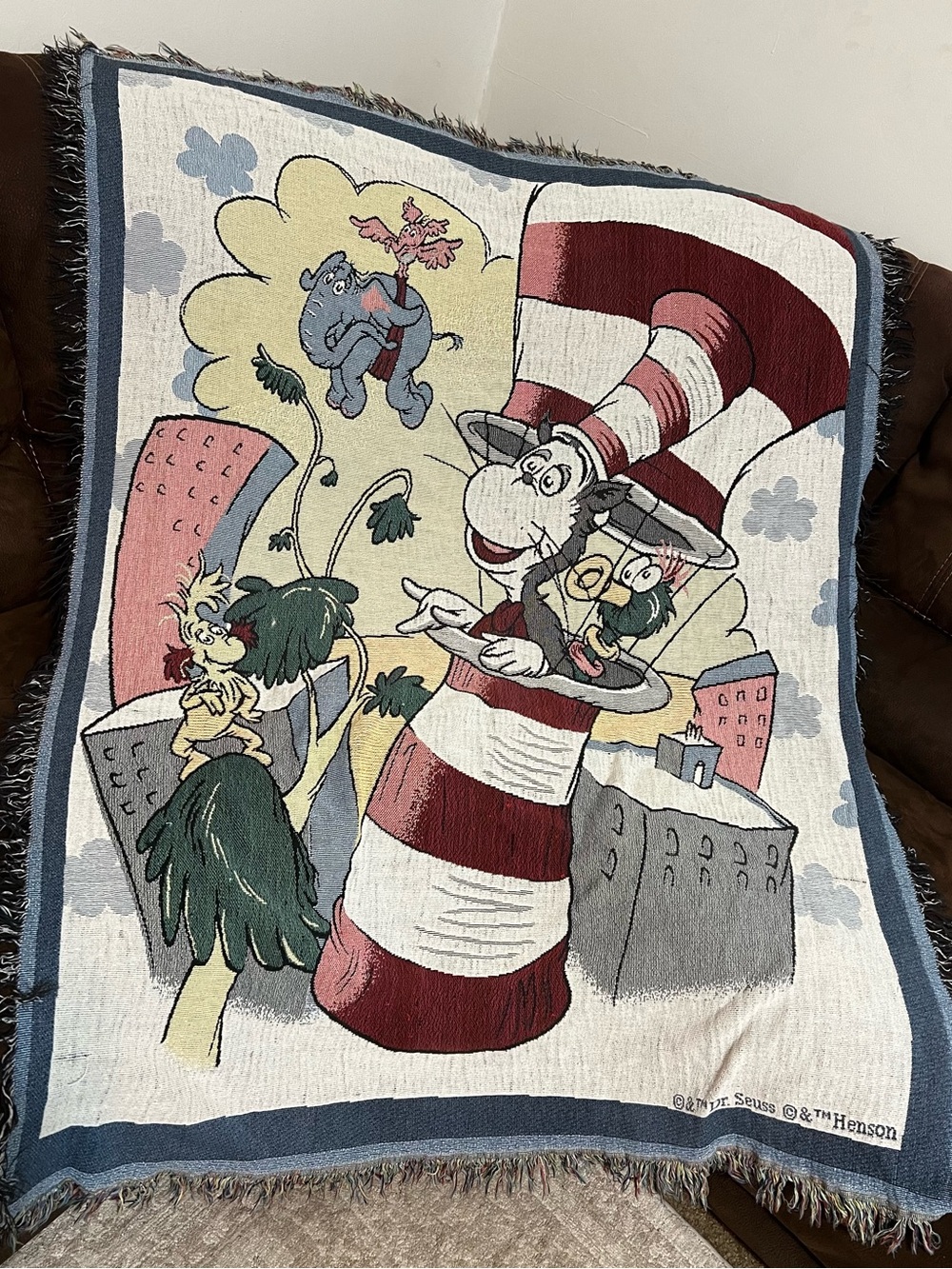 Vintage Dr. Seuss Red, White, Blue Cat in the Hat Graphic Throw